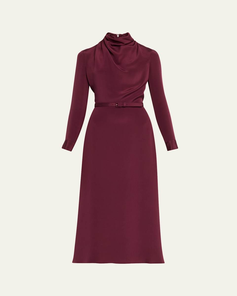 Amandine Draped Long-Sleeve Belted Midi Dress